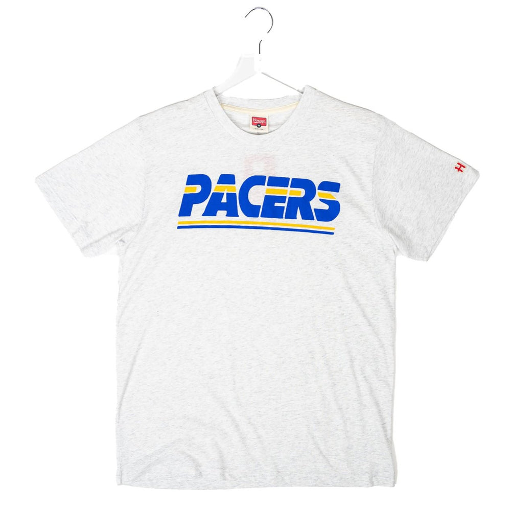 Adult Indiana Pacers Hardwood Classic Wordmark Logo in Grey T-shirt by Homage