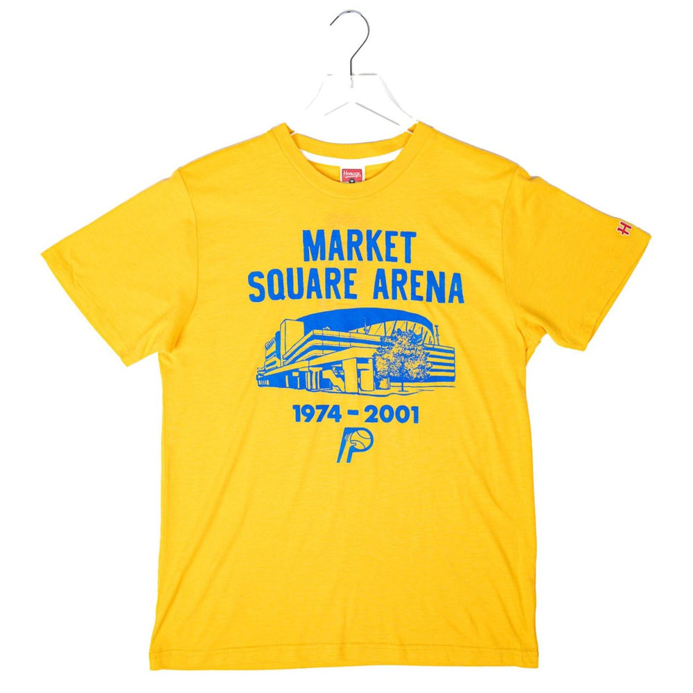 Adult Indiana Pacers Market Square Arena T-shirt in Gold by Homage