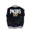 Adult Indiana Pacers Collegiate Corduroy Varsity Jacket in Black by Mitchell and Ness - Back View