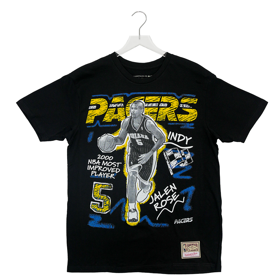 Adult Indiana Pacers Jalen Rose Chalked Up T-shirt in Black by Mitchell and Ness