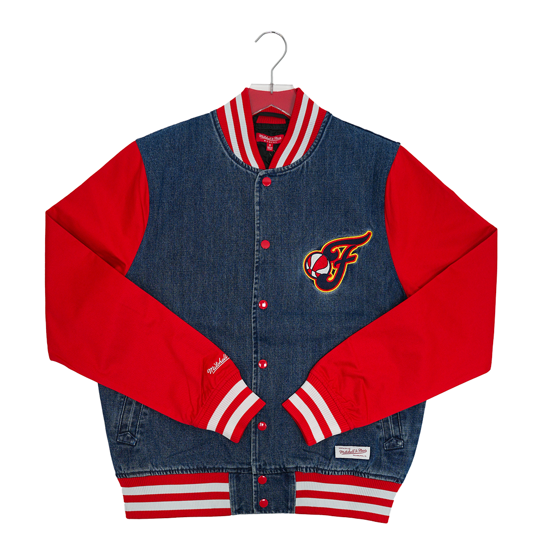 Women's Indiana Fever Denim Varsity Jacket in Denim by Mitchell and Ness