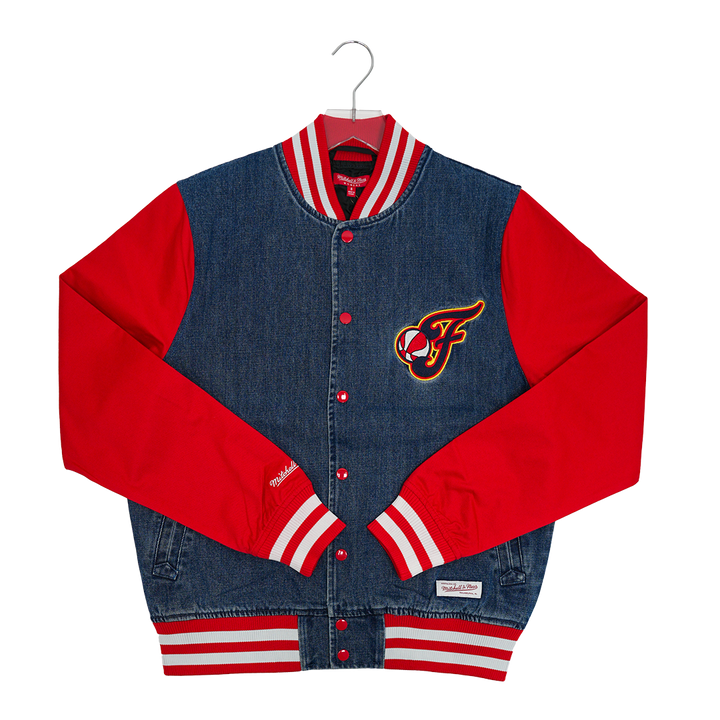 Women's Indiana Fever Denim Varsity Jacket in Denim by Mitchell and Ness