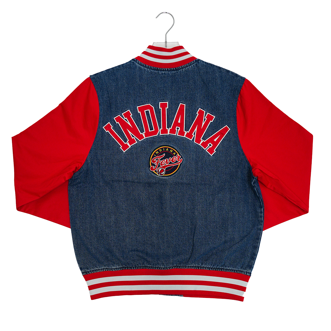 Women's Indiana Fever Denim Varsity Jacket in Denim by Mitchell and Ness