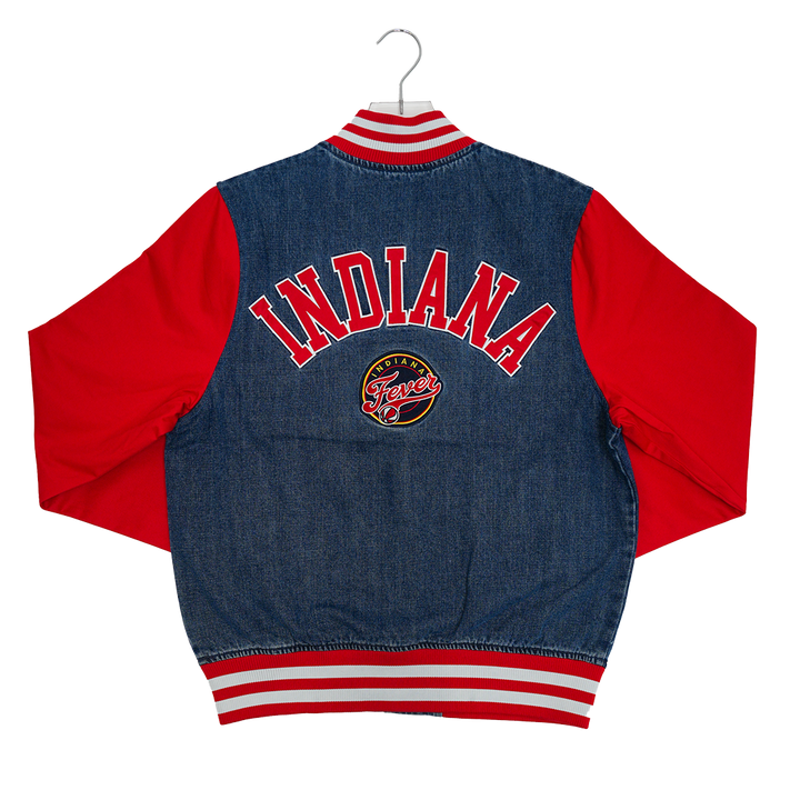 Women's Indiana Fever Denim Varsity Jacket in Denim by Mitchell and Ness
