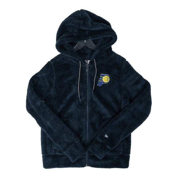 Women's Indiana Pacers Full Zip Sherpa Fleece by New Era in Black - Front View