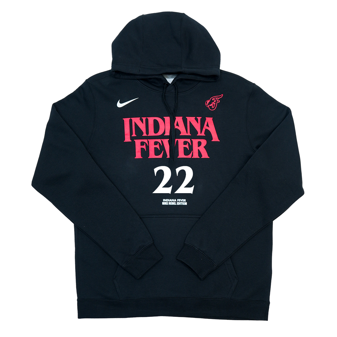 Adult Indiana Fever #22 Caitlin Clark Stranger Things Rebel Name and Number Hooded Sweatshirt in Black by Nike