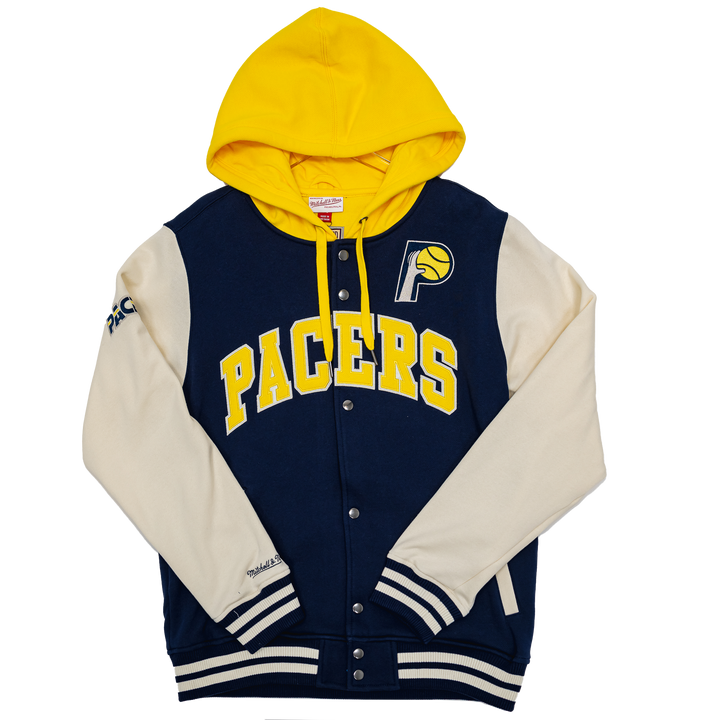 Adult Indiana Pacers Courtside Fleece Full-Zip Jacket in Navy by Mitchell and Ness