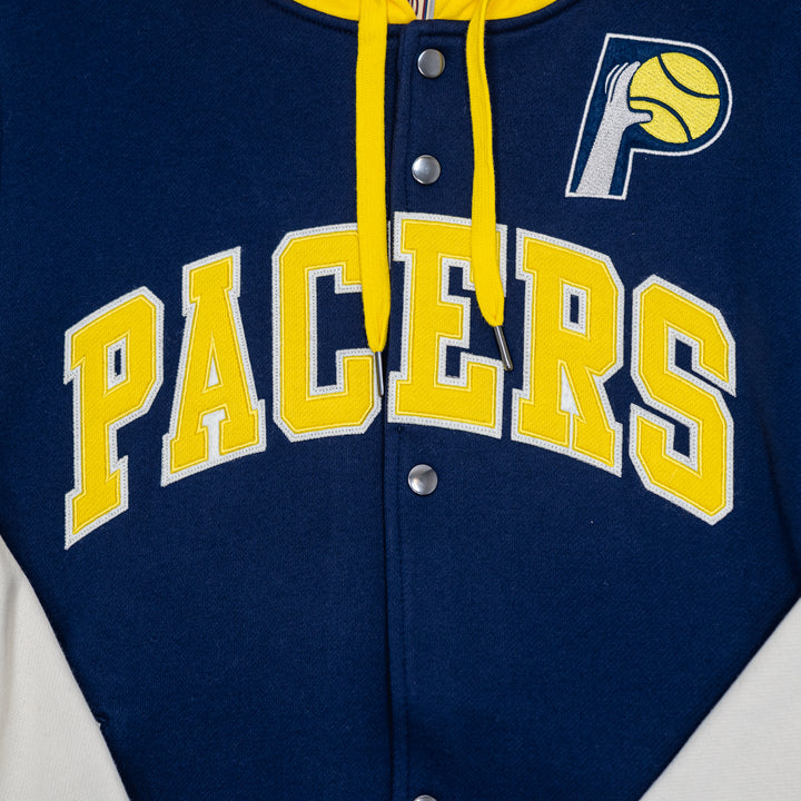 Adult Indiana Pacers Courtside Fleece Full-Zip Jacket in Navy by Mitchell and Ness