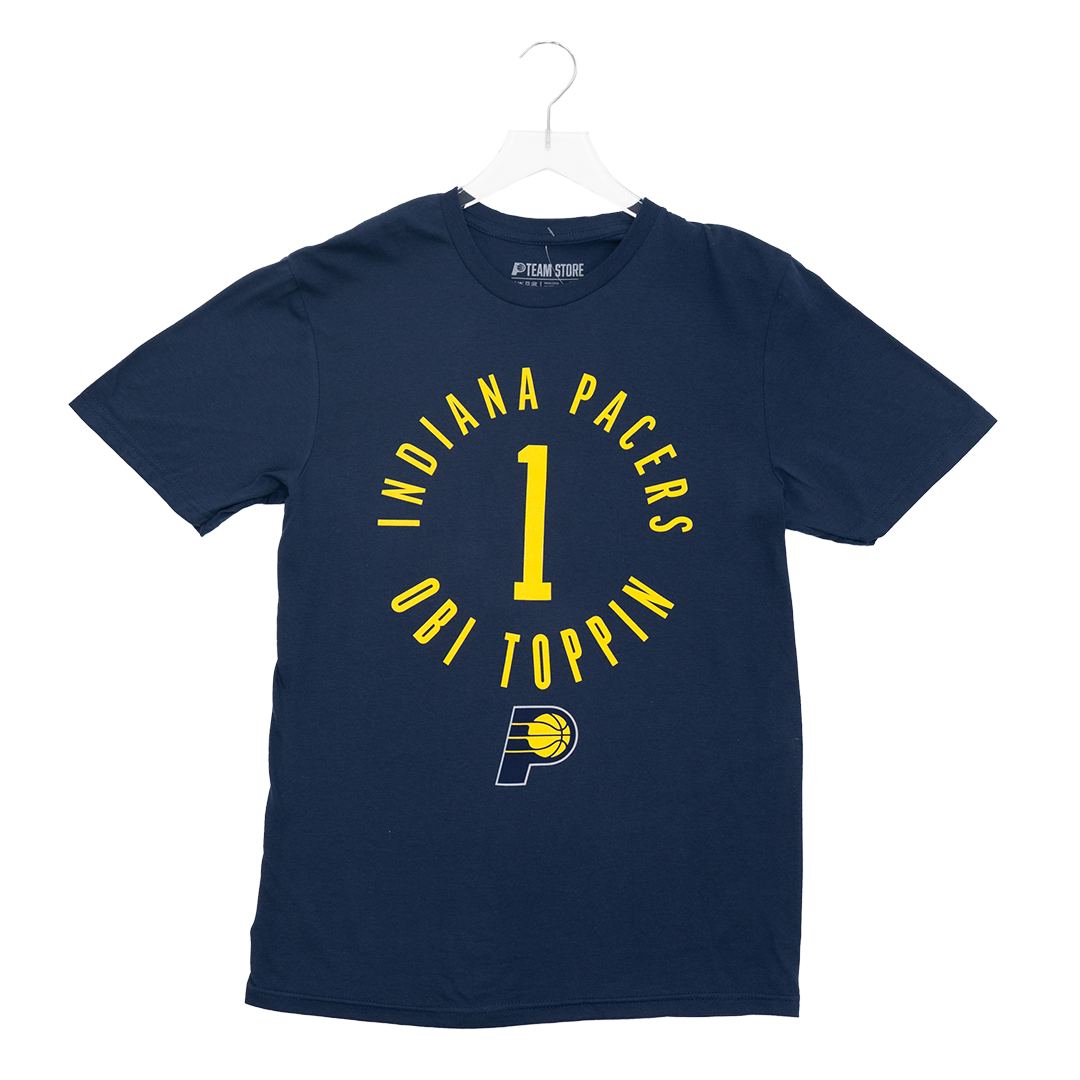 Adult Indiana Pacers #1 Obi Toppin Alternate Icon Name and Number T-shirt in Navy by Pacers Team Store
