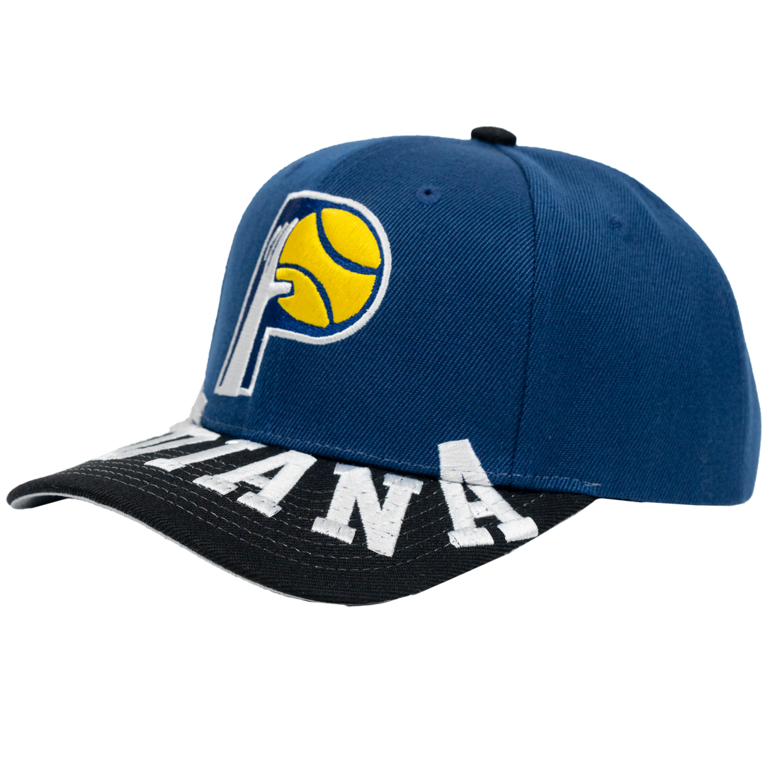 Adult Indiana Pacers Underarch Pro Snapback Hat in Navy by Mitchell and Ness