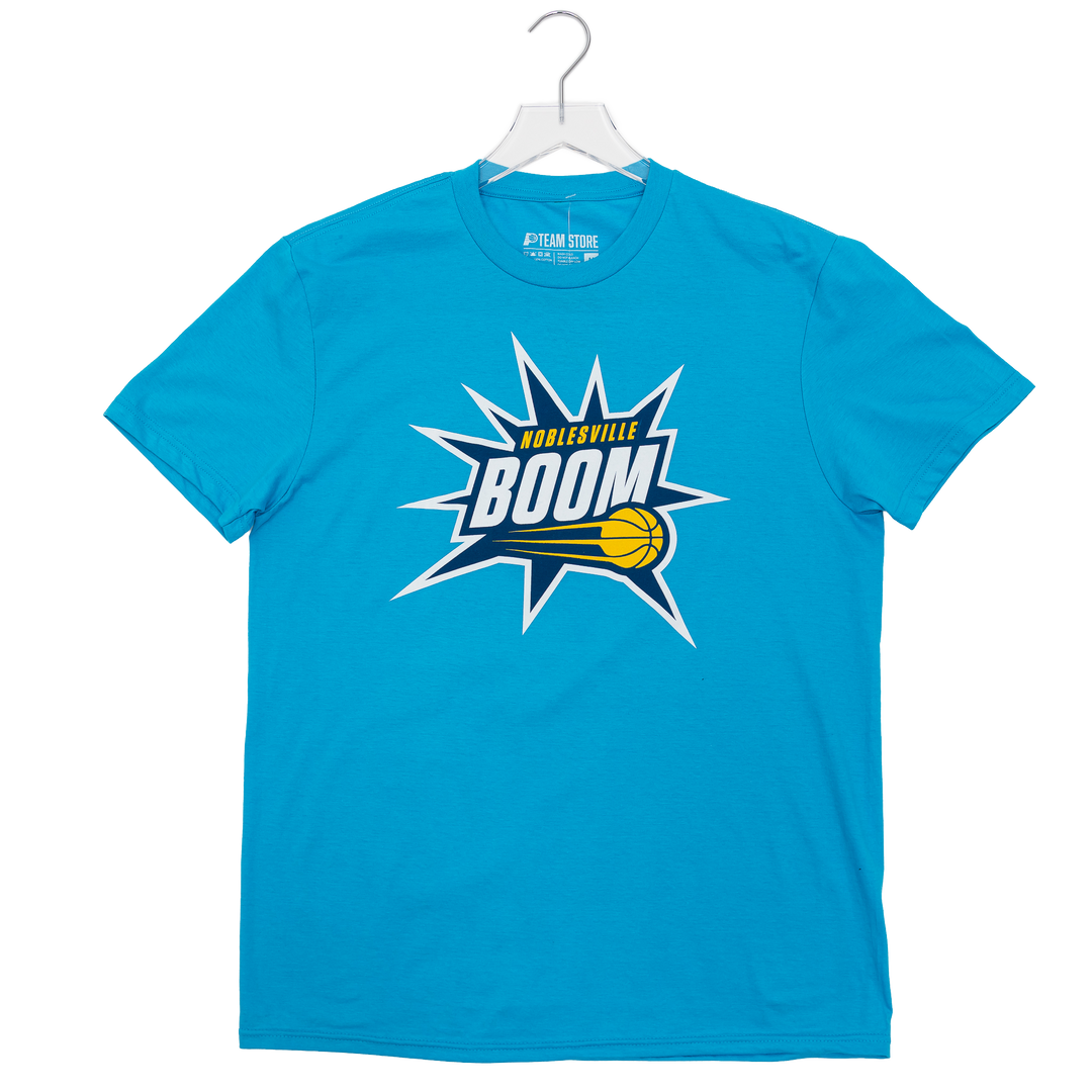 Adult Noblesville Boom Primary Logo T-shirt in Cyan Blue by Boom  Team Store