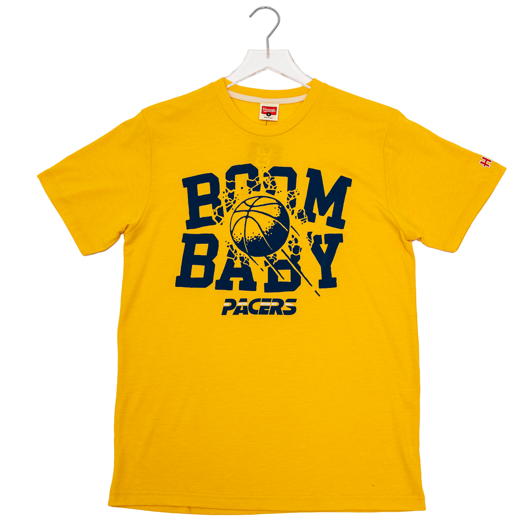 Adult Indiana Pacers Boom Baby T-shirt in Gold by Homage