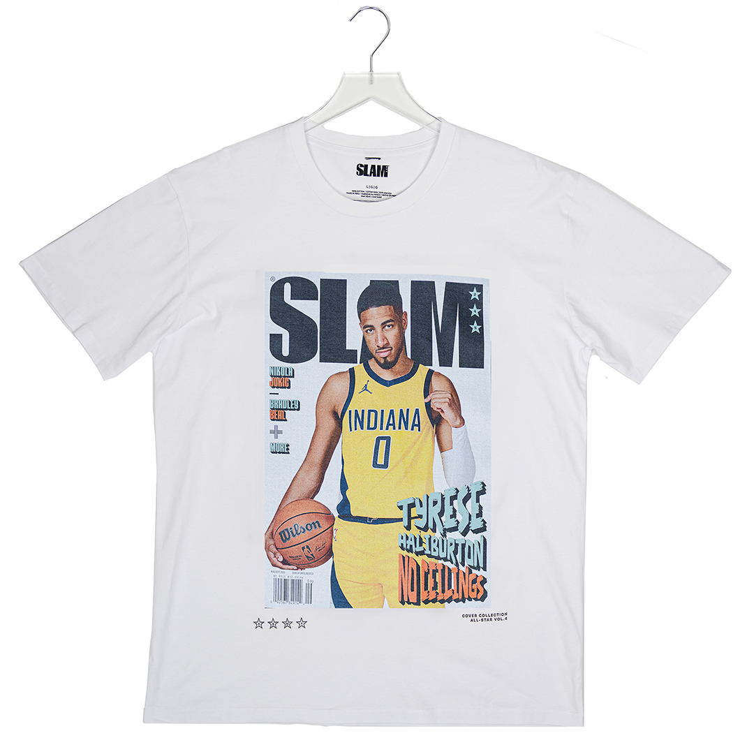 Adult Indiana Pacers Tyrese Haliburton SLAM Cover T-shirt in White by '47