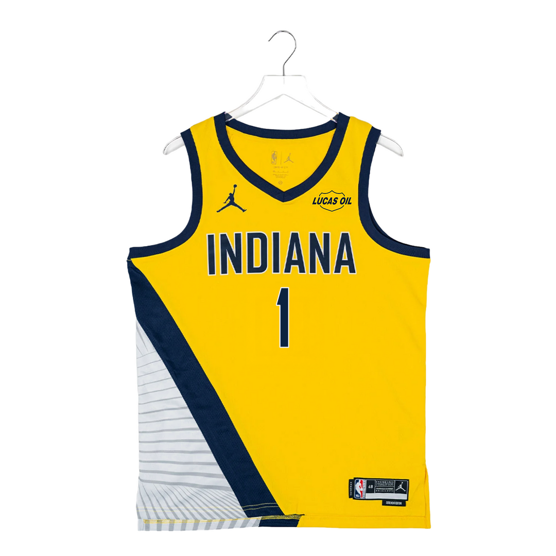 Adult Indiana Pacers #1 Obi Toppin Statement Swingman Jersey in Gold by Jordan