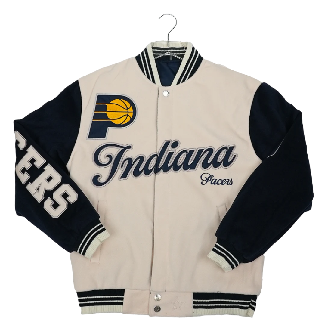 Adult Indiana Pacers Wool Varsity Full Zip Reversible Jacket in Natural by J.H. Designs Natural XL