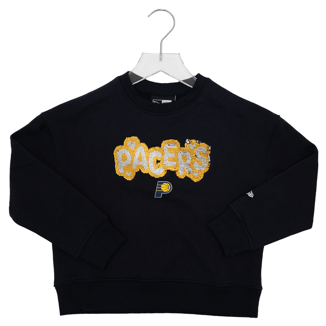 Youth Girls Indiana Pacers Flip Sequin Crewneck Sweatshirt in Navy by New Era