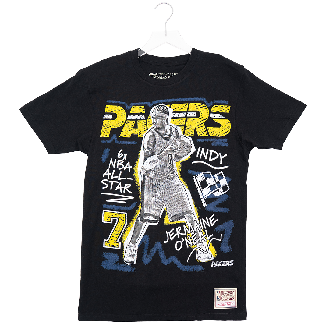 Adult Indiana Pacers Jermaine O'Neal Chalked Up T-shirt in Black by Mitchell and Ness