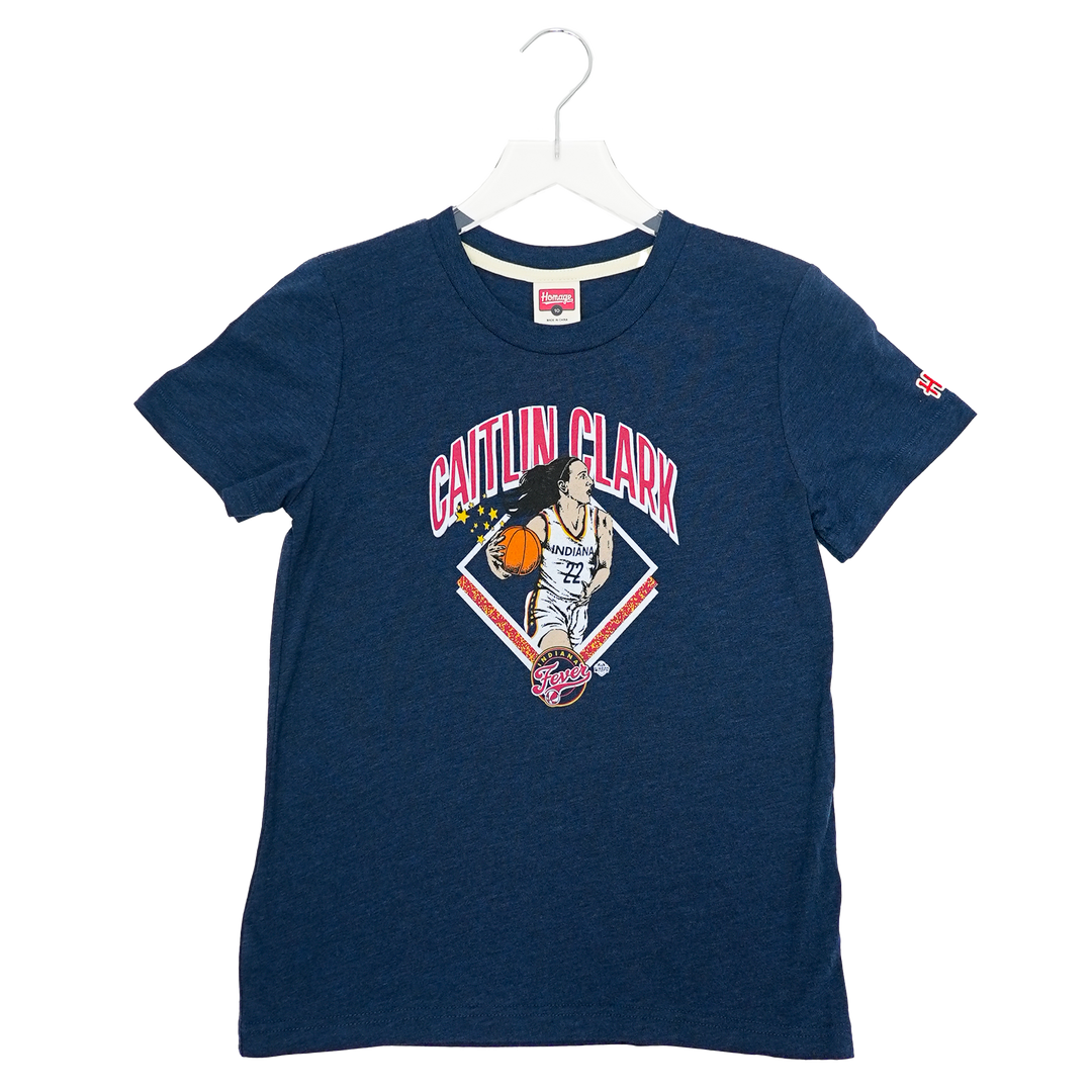 Youth Indiana Fever #22 Caitlin Clark T-shirt in Navy by Homage