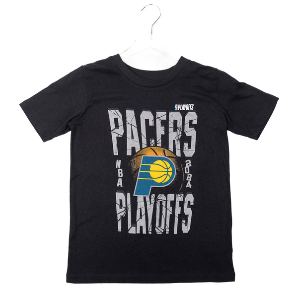 Youth Indiana Pacers 2024 NBA Playoffs Hype T-shirt in Black by Nike - Front View