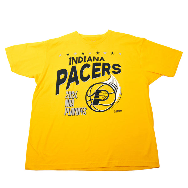 Adult Indiana Pacers 2024 NBA Playoffs Essential Hoops T-shirt in Gold by Stadium Essentials - Front View