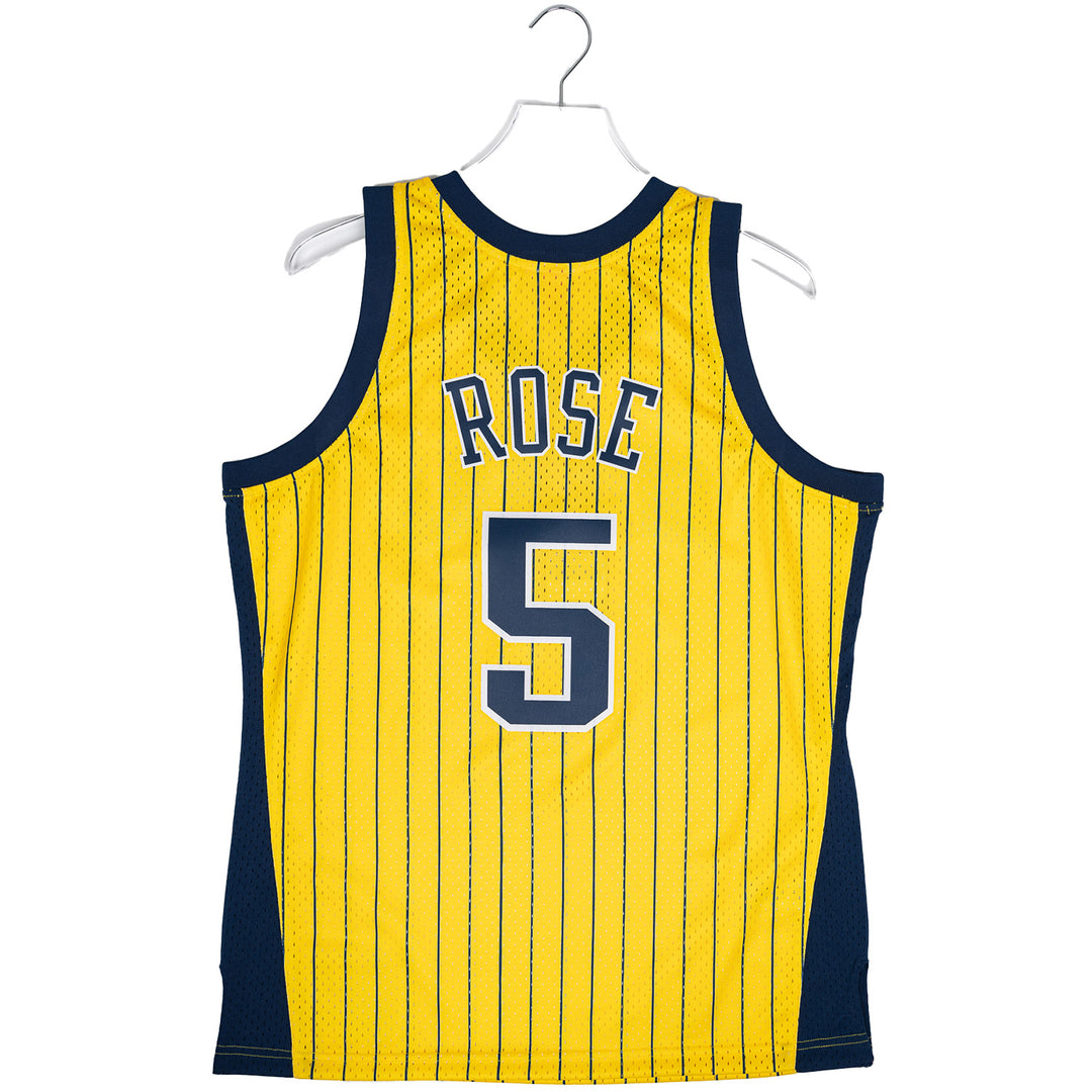 Indiana Pacers Jalen Rose Hardwood Classic Pinstripe Jersey by Mitchell &amp; Ness in Gold - Back View