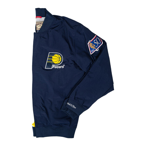 Adult Indiana Pacers Authentic Flo Jo Warm-Up Jacket by Mitchell and Ness In Blue, Gold & White - Left Side View