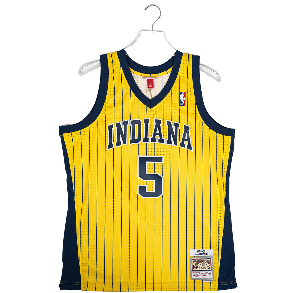 Indiana Pacers Jalen Rose Hardwood Classic Pinstripe Jersey by Mitchell &amp; Ness in Gold - Front View
