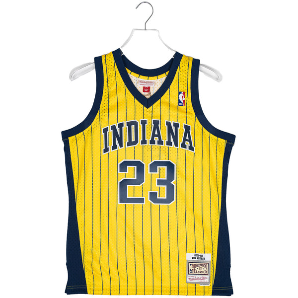 Indiana Pacers Ron Artest Pinstripe Swingman Jersey In Gold & Blue - Front View