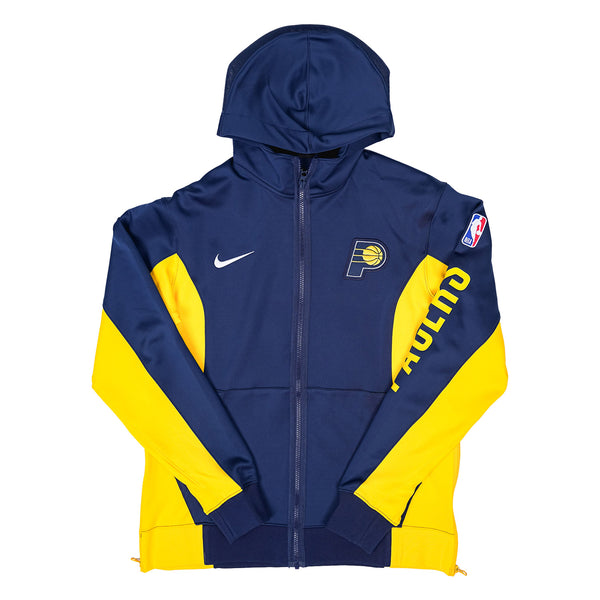 Adult Indiana Pacers 23-24' Authentic Showtime Full-Zip Hooded Jacket by Nike In Blue & Gold - Front View