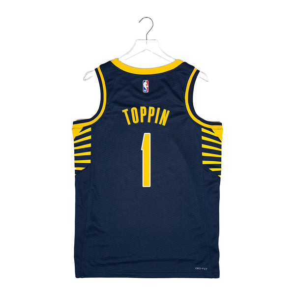 Adult Indiana Pacers #1 Obi Toppin Icon Swingman Jersey by Nike In Blue - Back View
