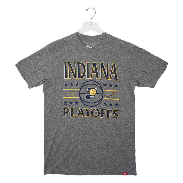 Adult Indiana Pacers 2024 NBA Playoffs T-shirt in Grey by Sportiqe - Front View