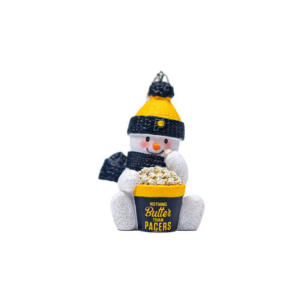 Indiana Pacers Snowman Popcorn Ornament by FOCO In White, Gold & Blue - Front View