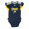 Infant Girls Indiana Pacers Scream and Shout Short Sleeve Creeper 2-Piece Set In Blue & Grey - Combined Set Front View, Blue Onesie Showing