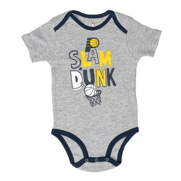 Youth Infant Indiana Pacers 3 Piece Slam Dunk Onesie Set in Navy by Nike - Grey Onesie Front View
