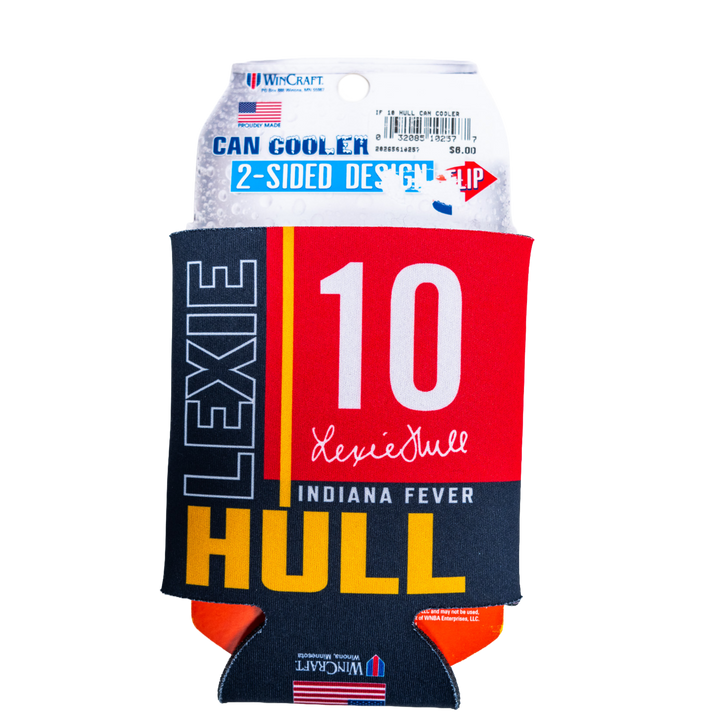 Can cooler with 'Lexie Hull' branding on a white background