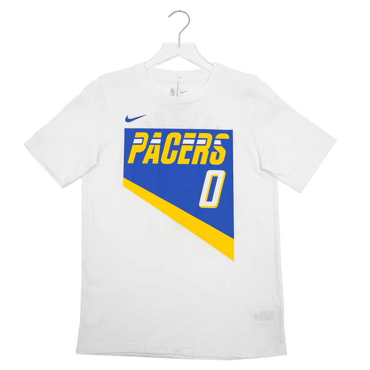 Youth Indiana Pacers #0 Tyrese Haliburton 25-26' CITY EDITION Name and Number T-shirt in White by Nike
