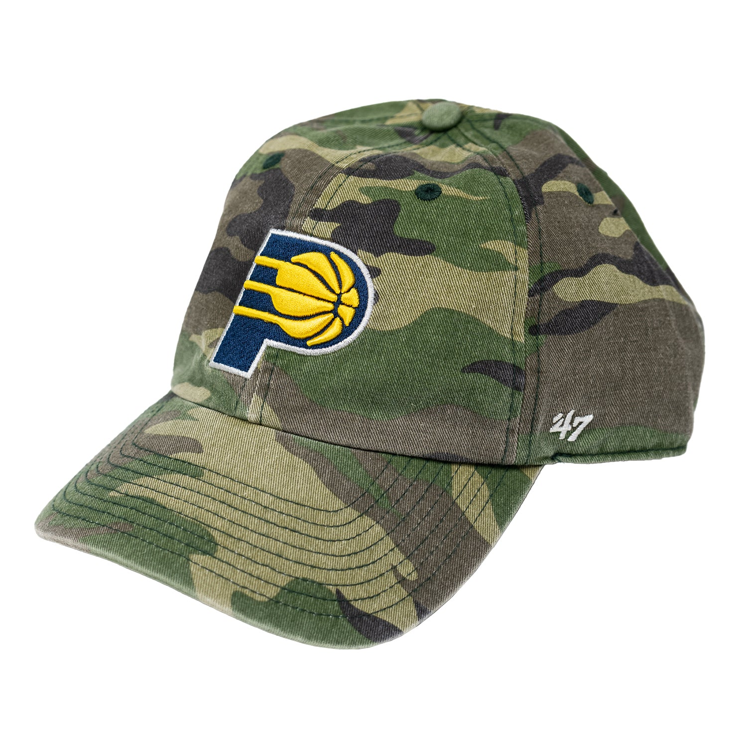 Adult Indiana Pacers Primary Logo Clean Up Hat in Camo by 47