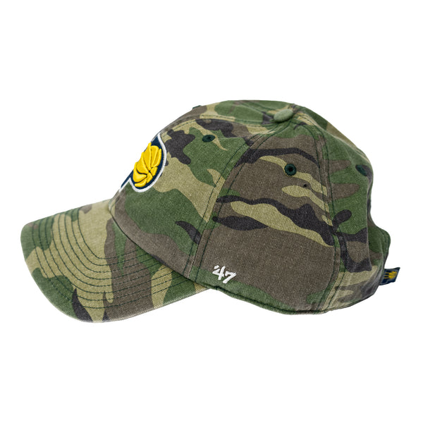 Adult Indiana Pacers Primary Logo Clean Up Hat in Camo by 47' - Left Side View