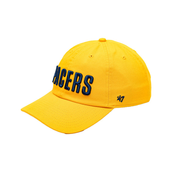 Adult Indiana Pacers Script Clean Up Hat in Gold by 47' - Angled Left Side View