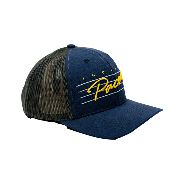 Adult Indiana Pacers Downdraft Trucker Hat in Charcoal by 47' Brand - Angled Right Side View