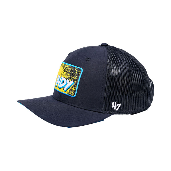 Adult Indiana Pacers 23-24' CITY EDITION Trucker Hat in Black by New Era - Angled Left Side View