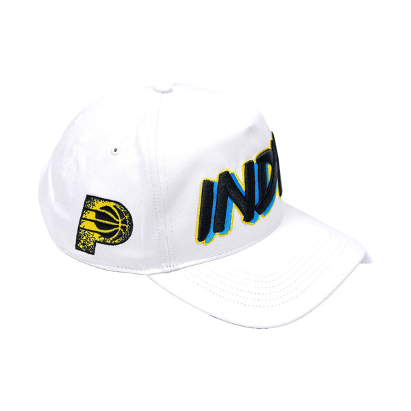 Adult Indiana Pacers 23-24' CITY EDITION 'INDY' Snap Hitch Hat in White by 47' Brand - Angled Right Side View