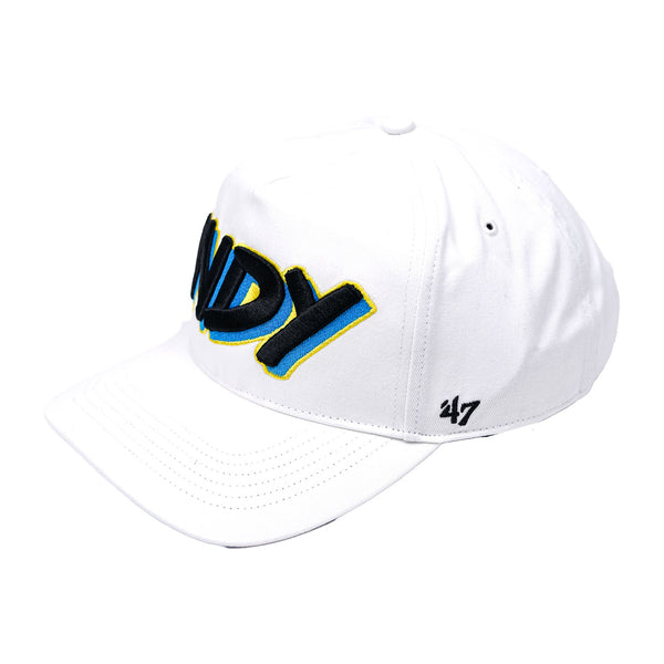 Adult Indiana Pacers 23-24' CITY EDITION 'INDY' Snap Hitch Hat in White by 47' Brand - Angled Left Side View