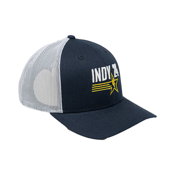 Adult NBA All-Star 2024 Indianapolis Trucker Hat in Navy by 47' Brand - Angled Right Side View