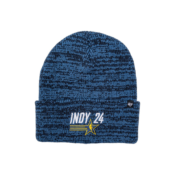 Adult NBA All-Star 2024 Indianapolis Brain Freeze Cuff Pom Knit Hat in Navy by '47 Brand - Front View