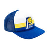 Adult Indiana Pacers Liftoff Trucker Hat in Royal by 47' - Angled Right Side View