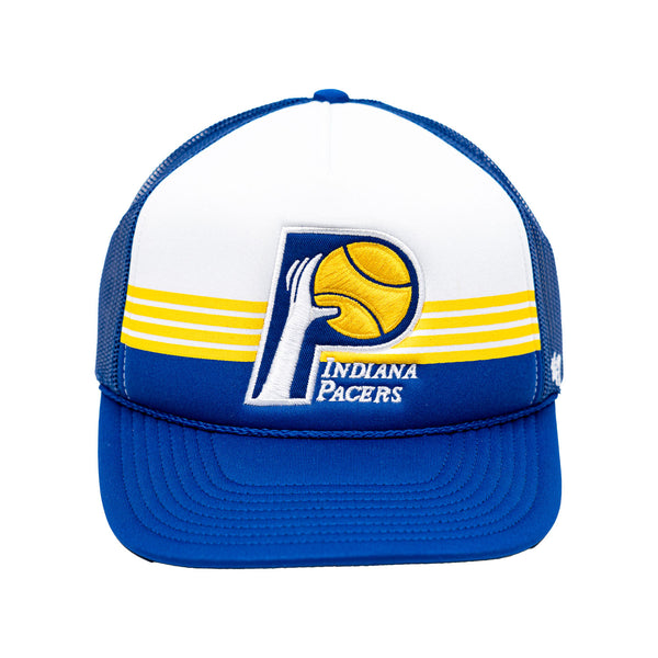 Adult Indiana Pacers Liftoff Trucker Hat in Royal by 47' - Front View 