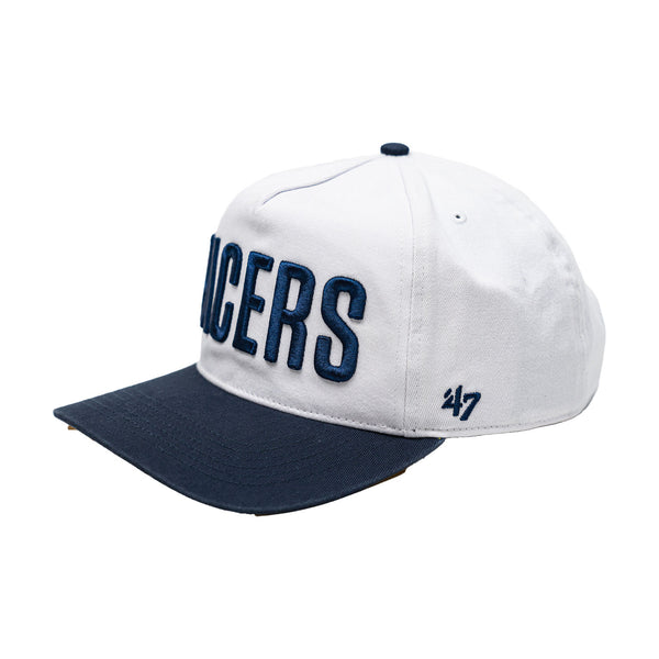 Adult Indiana Pacers Double Header Hitch Hat in White by 47' - Angled Left Side View