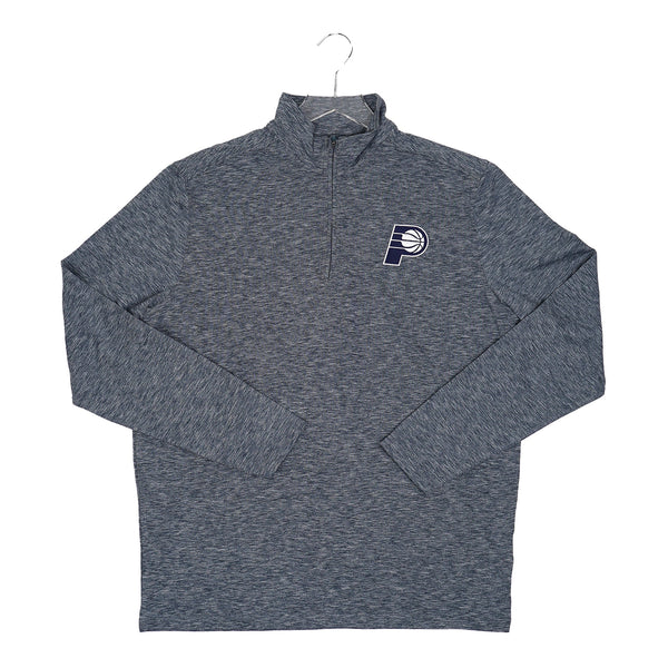 Adult Indiana Pacers 1/4 Zip Hunk Pullover in Heather Navy by Antigua - Front View