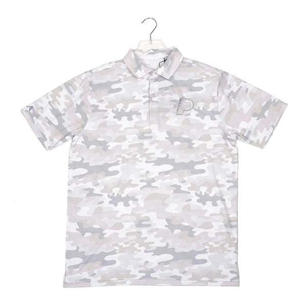 Adult Indiana Pacers Collide Camo Polo Shirt in White by Antigua - Front View